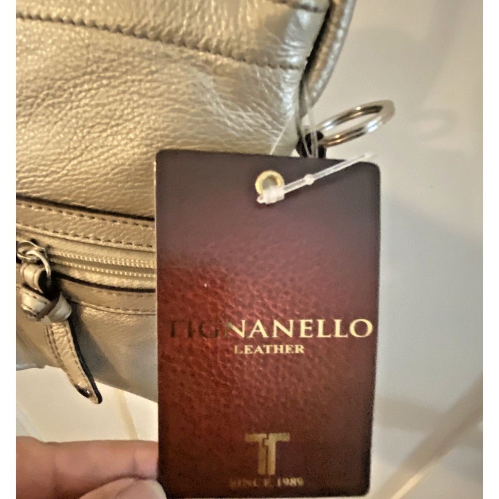 Tignanello Metallic Light Gold Pebbled Crossbody Purse Bag Leather NWT - Picture 8 of 9